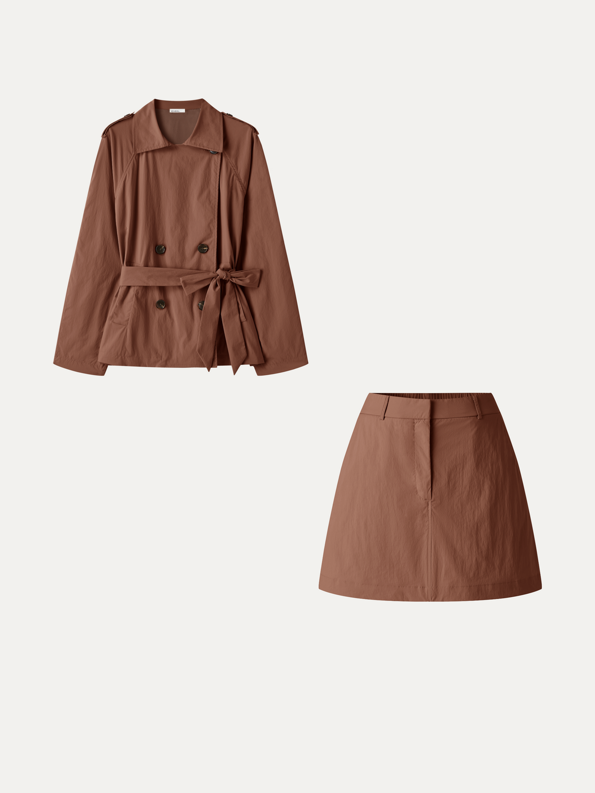 2Pcs Set Trench Jacket with Pockets & Water-Repellent High-Rise Skort