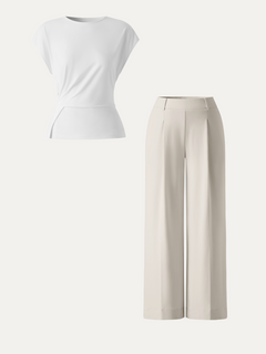 2Pcs Set Round Neck Tucked Top & Wide Leg The Success Pants