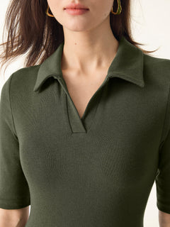 Polo Neck Elbow Length Sleeve Midi Bra Dress with Pockets