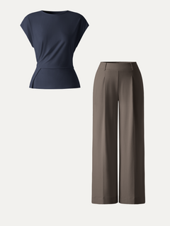 2Pcs Set Round Neck Tucked Top & Wide Leg The Success Pants