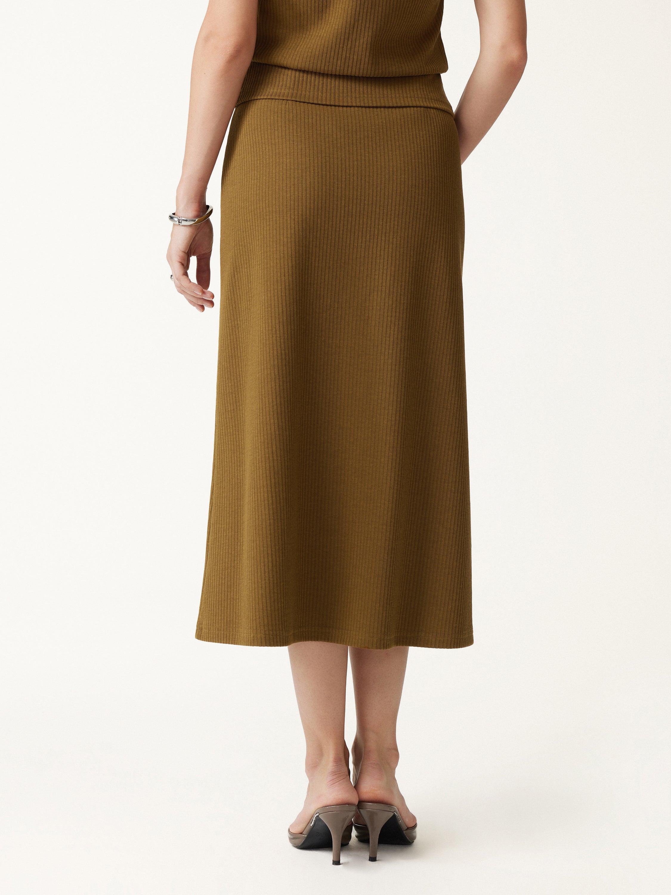 Textured Cotton Blend Mid-Rise A-Line Midi Skirt