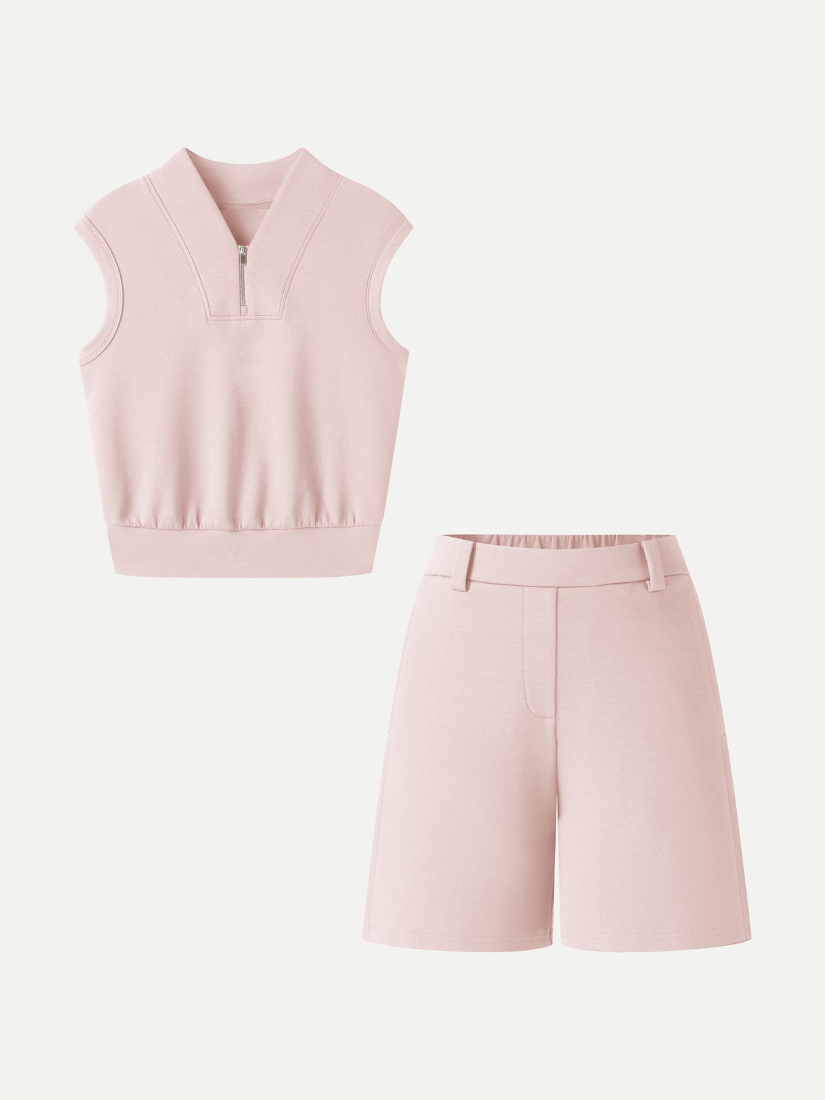 2Pcs Set Banded Hem Travel Top & Shorts with Pockets