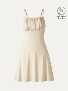 Matte Smooth Square Neck Ruched Spaghetti Mini Bra Dress