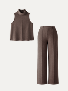 2Pcs Set Petite High Waisted Straight Leg Pant & Split Hem Top