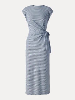 Striped Relaxed Midi Dress with Self-Tie