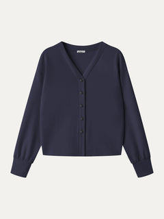 Modal Spacer Knit V-Neck Long Sleeve Button-Down Cardigan