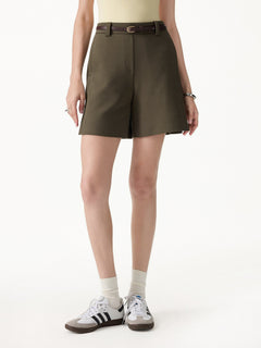2Pcs Set Banded Hem Travel Top & Shorts with Pockets