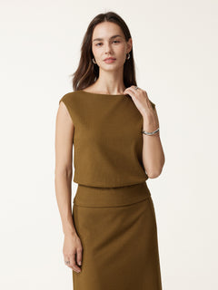 2Pcs Set Boatneck Sleeveless Top & Mid-Rise A-Line Midi Skirt