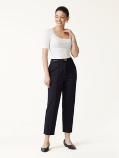 Modal Blend Ponte High-Rise Ankled Slim-Straight Pants with Pockets
