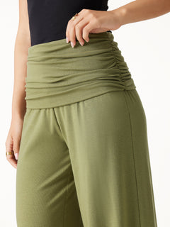 2Pcs Set Boatneck Bra & Drapey Wide Leg Pull-on Pants with Pockets