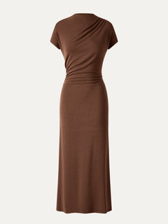 Eco-Mousse® Mock Neck Cap Sleeve Ruched Midi Dress