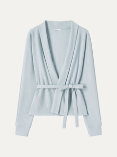 Textured Cotton Blend Lapel Belted Open-Front Jacket