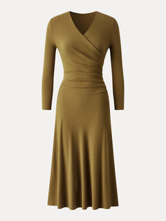 Eco-Mousse® Surplice 3/4 Sleeve Side-Tuck Midi Dress