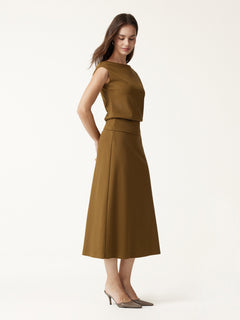 2Pcs Set Boatneck Sleeveless Top & Mid-Rise A-Line Midi Skirt