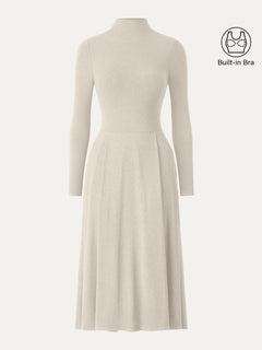 Light Warm Mockneck Pleated Midi Bra Dress with Pockets