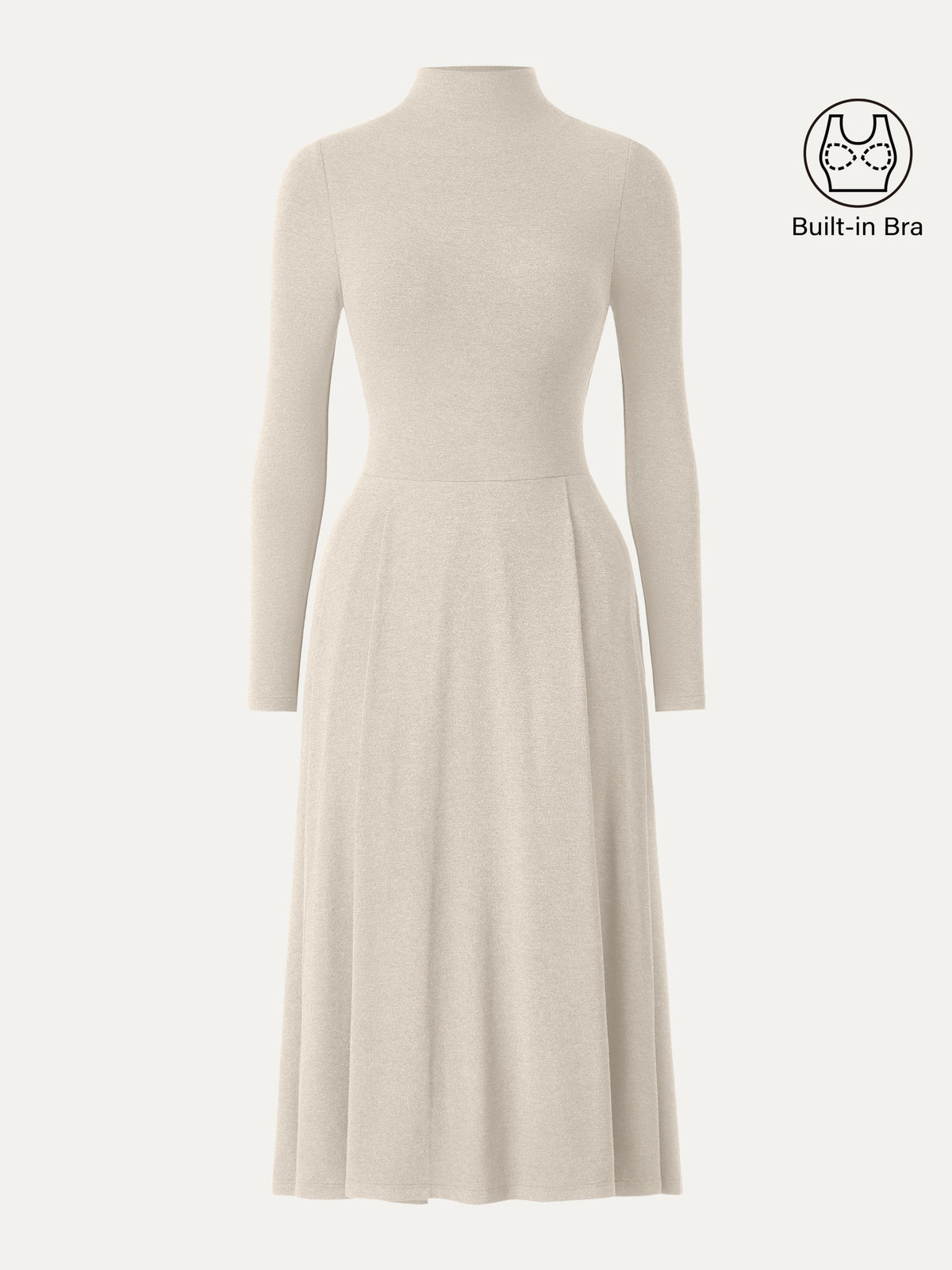 Light Warm Mockneck Pleated Midi Bra Dress with Pockets