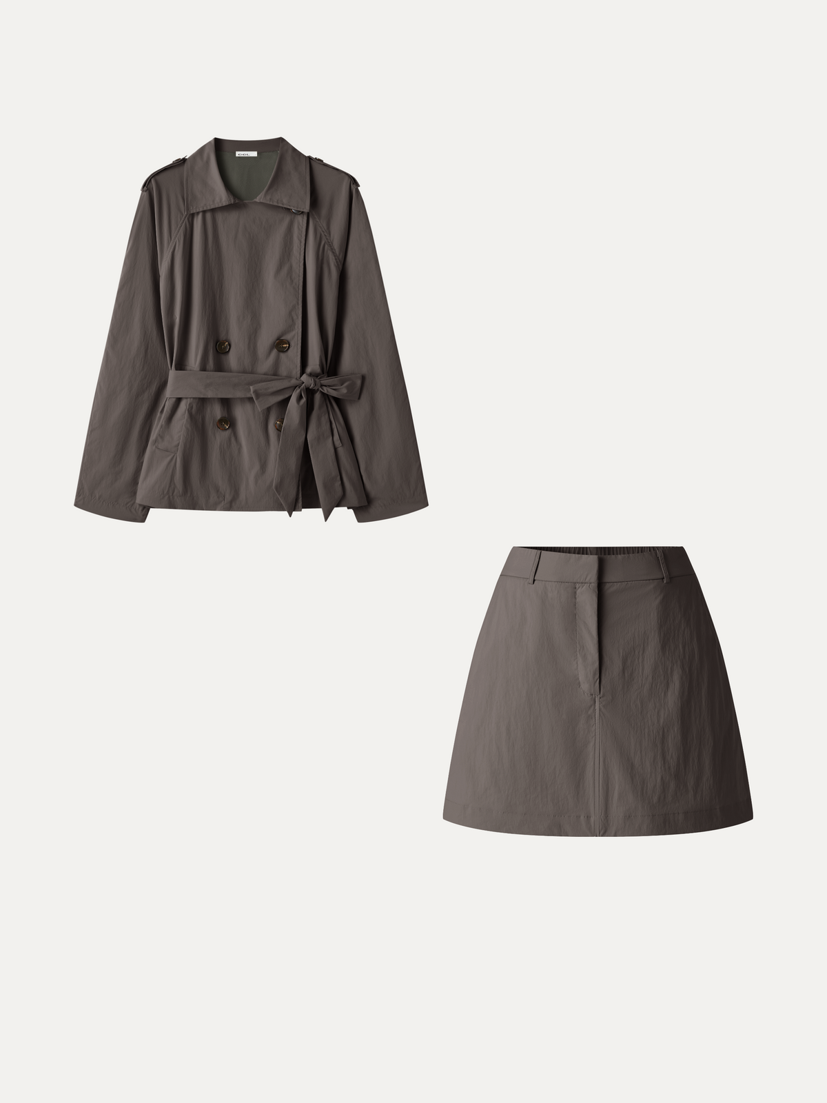 2Pcs Set Trench Jacket with Pockets & Water-Repellent High-Rise Skort