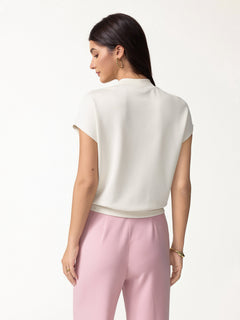 2Pcs Set Mock Neck Cap Sleeve Top & Umbrella Midi Skirt with Pockets