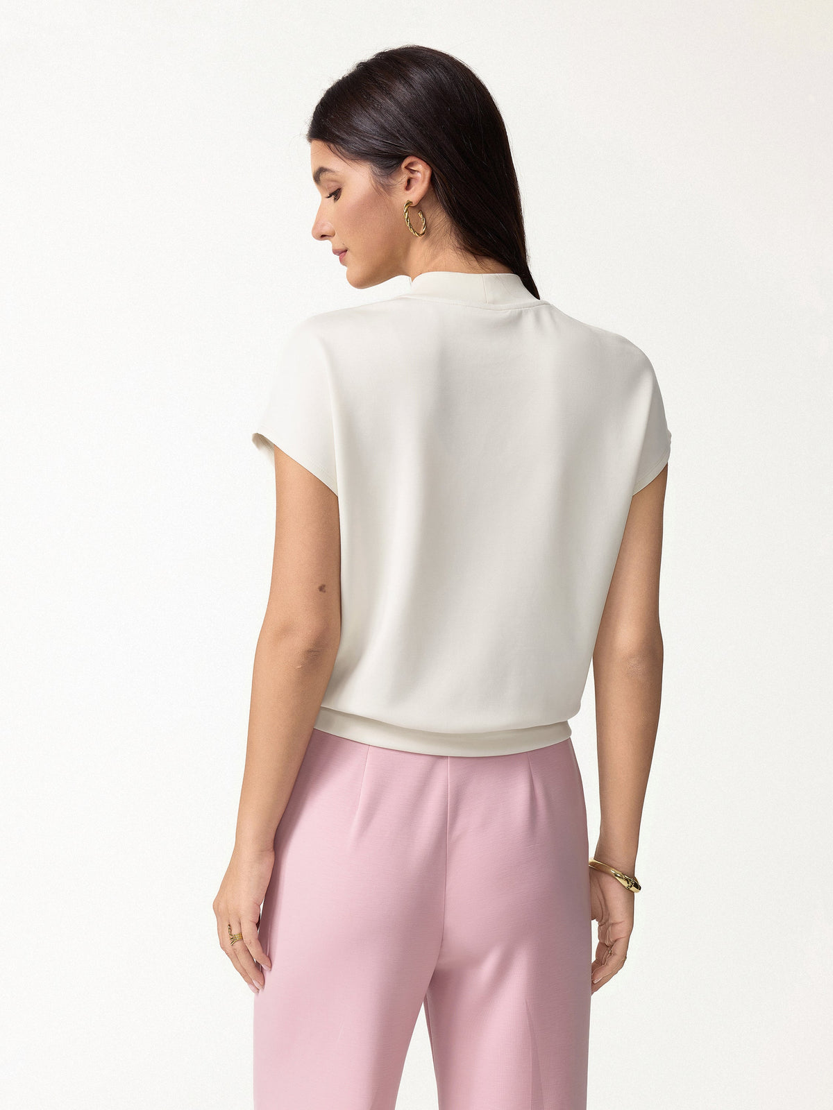 2Pcs Set Mock Neck Cap Sleeve Top & Umbrella Midi Skirt with Pockets