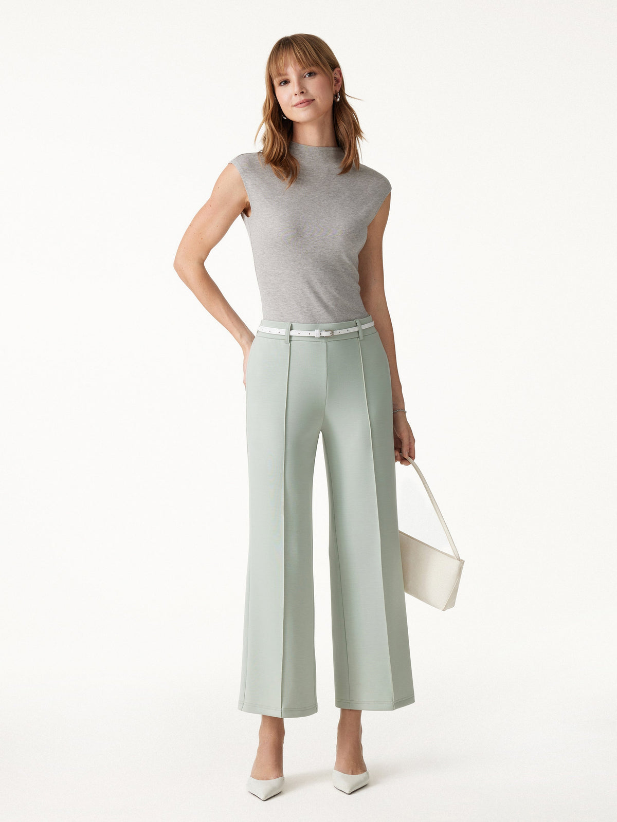 Lyocell Spacer Knit Cropped Straight-Leg Pants with Pockets