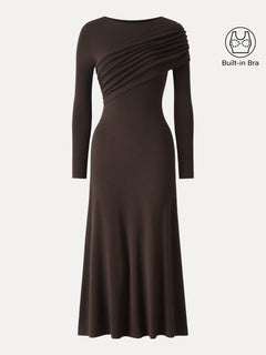 Eco-Mousse® Boatneck Ruched A-Line Midi Bra Dress