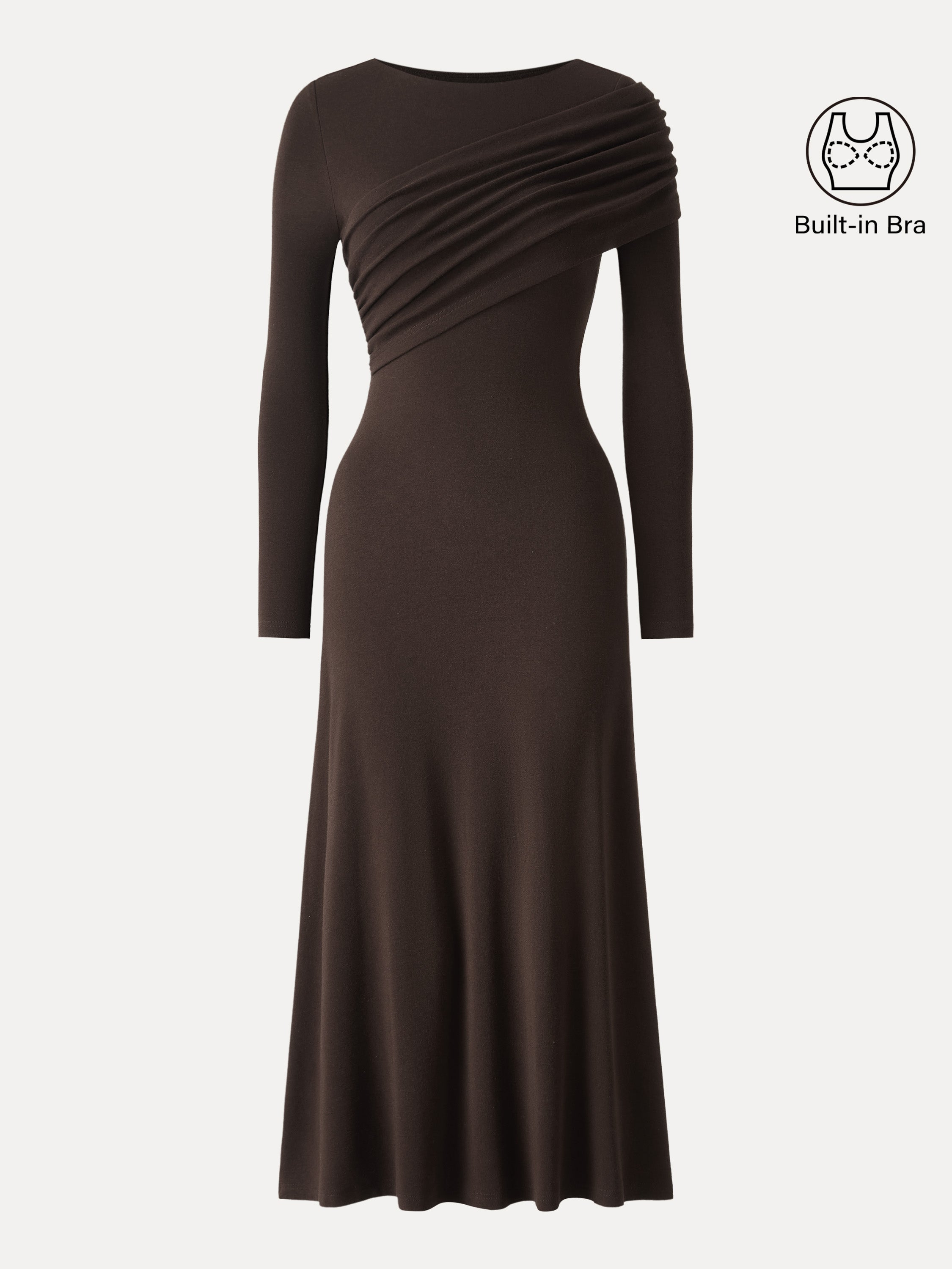 Eco-Mousse® Boatneck Ruched A-Line Midi Bra Dress