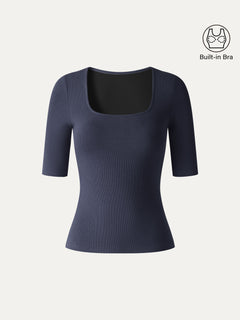 Eco-Mousse® Square Neck Elbow Sleeve Bra Top