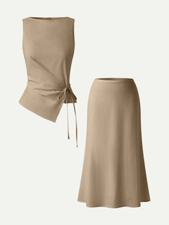 2Pcs Set Boatneck Top & Maxi Flared Pull-On Skirt