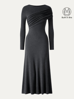 Eco-Mousse® Boatneck Ruched A-Line Midi Bra Dress