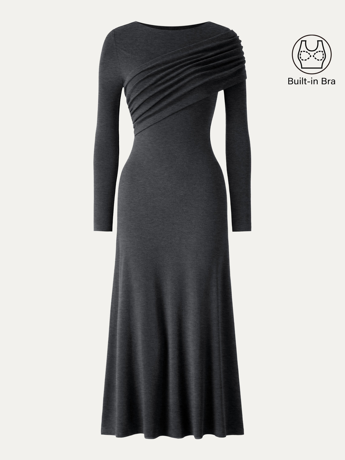 Eco-Mousse® Boatneck Ruched A-Line Midi Bra Dress