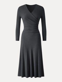 Eco-Mousse® Surplice 3/4 Sleeve Side-Tuck Midi Dress