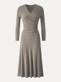 Eco-Mousse® Surplice 3/4 Sleeve Side-Tuck Midi Dress