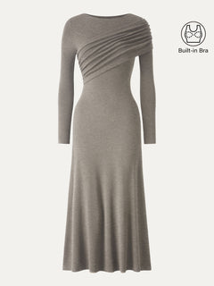 Eco-Mousse® Boatneck Ruched A-Line Midi Bra Dress