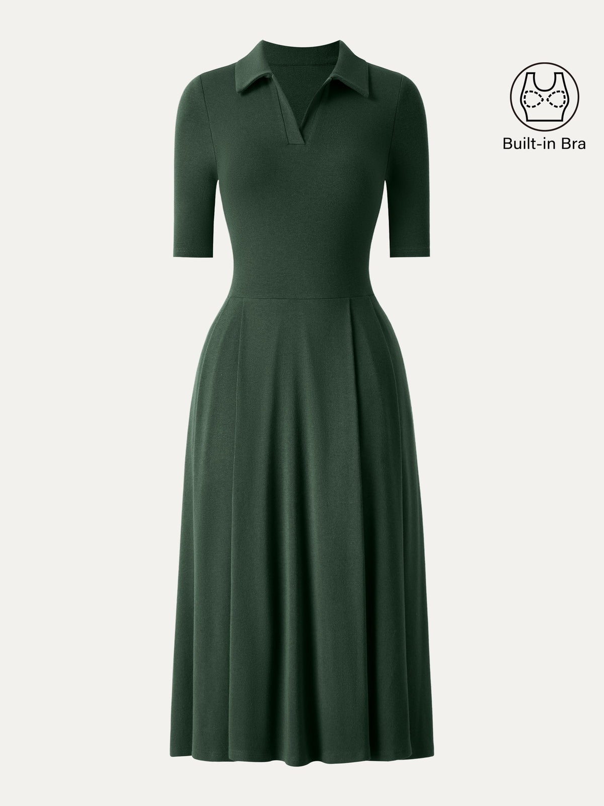 Polo Neck Elbow Length Sleeve Midi Bra Dress with Pockets