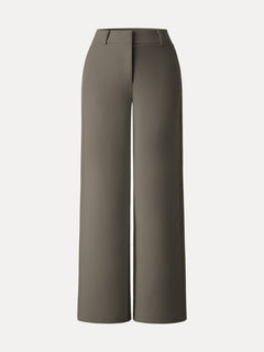 Stretchy Mid Rise Fly-Front Wide Leg Trouser