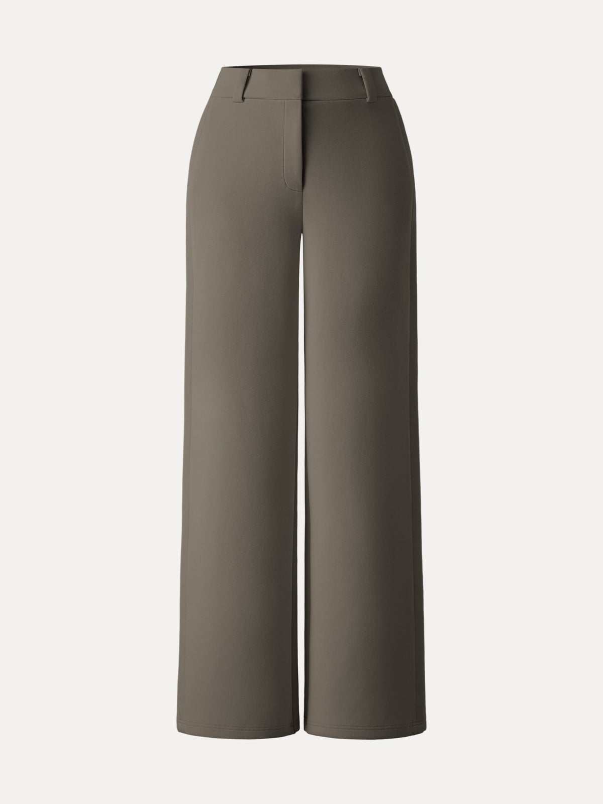 Stretchy Mid Rise Fly-Front Wide Leg Trouser