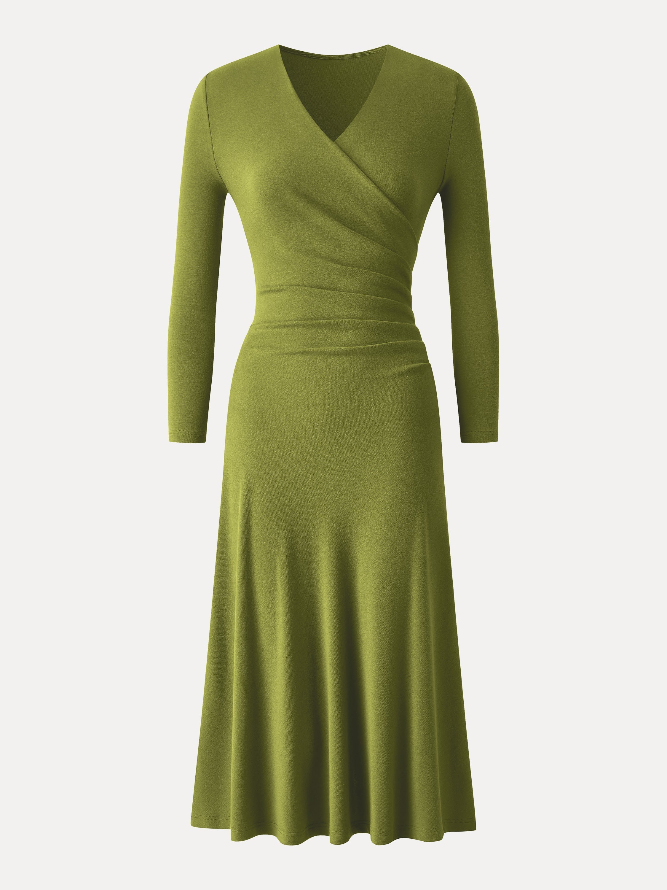 Eco-Mousse® Surplice 3/4 Sleeve Side-Tuck Midi Dress