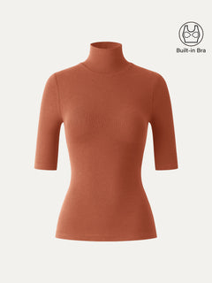 Essential Turtleneck Elbow Length Sleeve Bra Tops