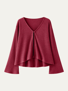V Neck Flare Long Sleeve Cardigan