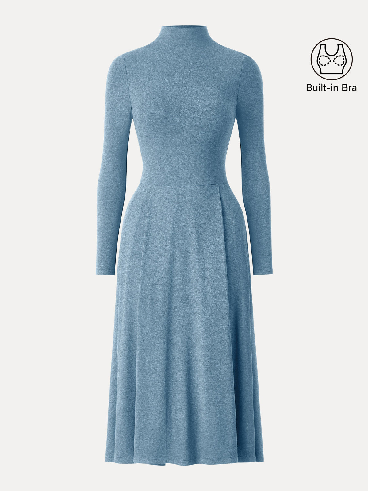 Light Warm Mockneck Pleated Midi Bra Dress with Pockets