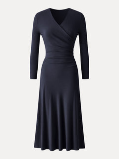 Eco-Mousse® Surplice 3/4 Sleeve Side-Tuck Midi Dress