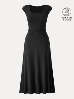 SkinKiss Cooling Square Neck Ruched Midi Bra Dress
