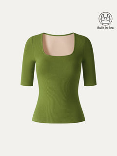 Eco-Mousse® Square Neck Elbow Sleeve Bra Top