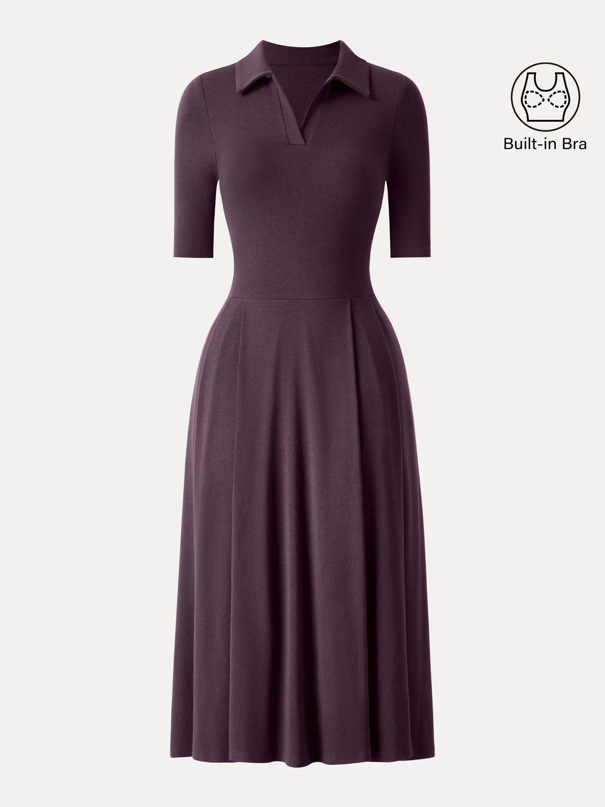 Polo Neck Elbow Length Sleeve Midi Bra Dress with Pockets