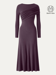 Eco-Mousse® Boatneck Ruched A-Line Midi Bra Dress
