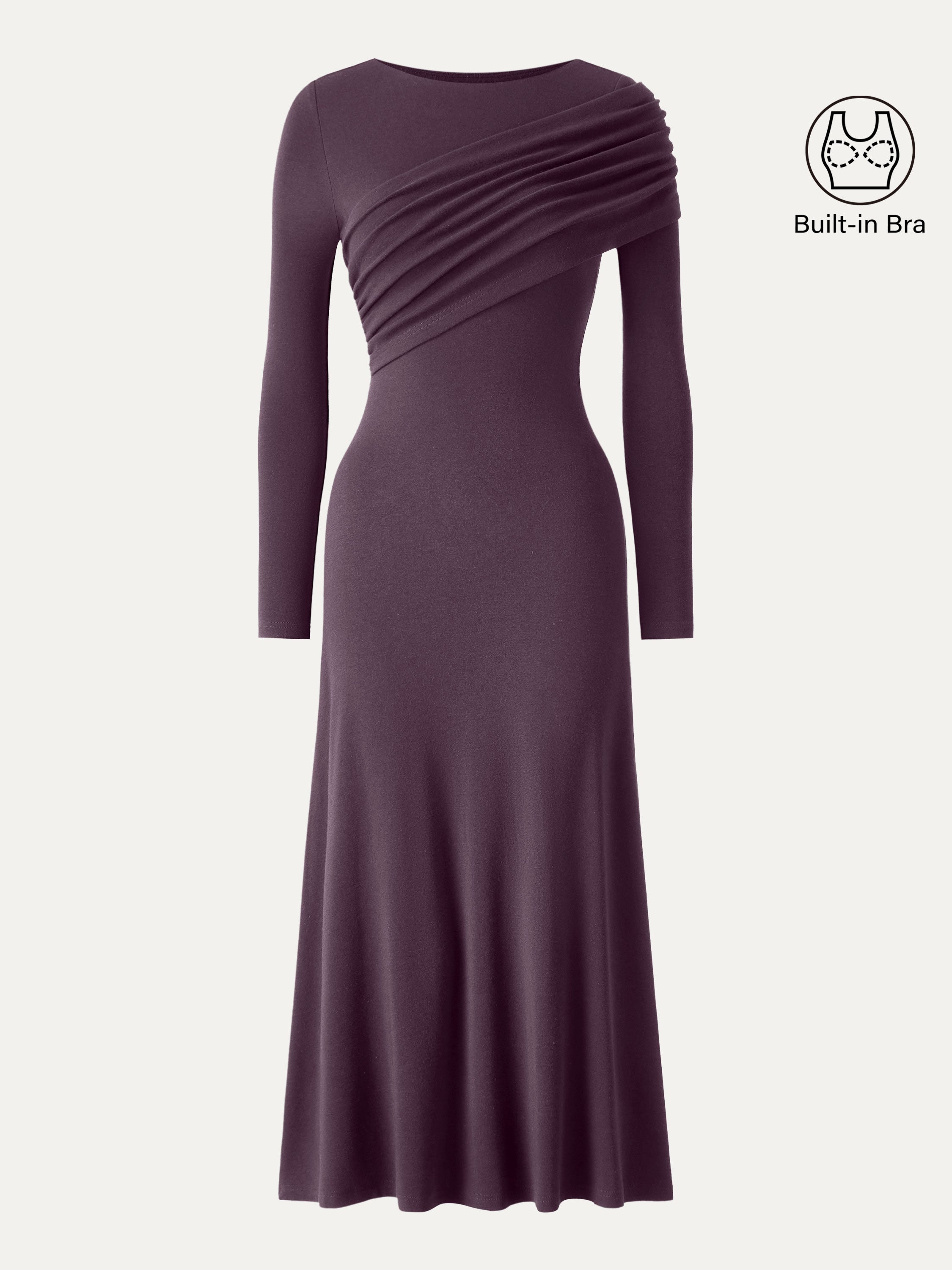 Eco-Mousse® Boatneck Ruched A-Line Midi Bra Dress