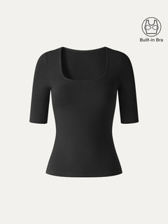 Eco-Mousse® Square Neck Elbow Sleeve Bra Top