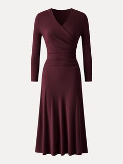 Eco-Mousse® Surplice 3/4 Sleeve Side-Tuck Midi Dress