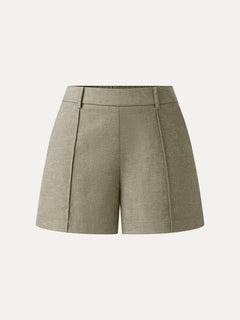 Linen-Like Mid Rise Pintuck Shorts with Pockets