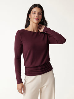 2Pcs Set Boatneck Long Sleeve Top & High-Rise A-Line Maxi Skirt